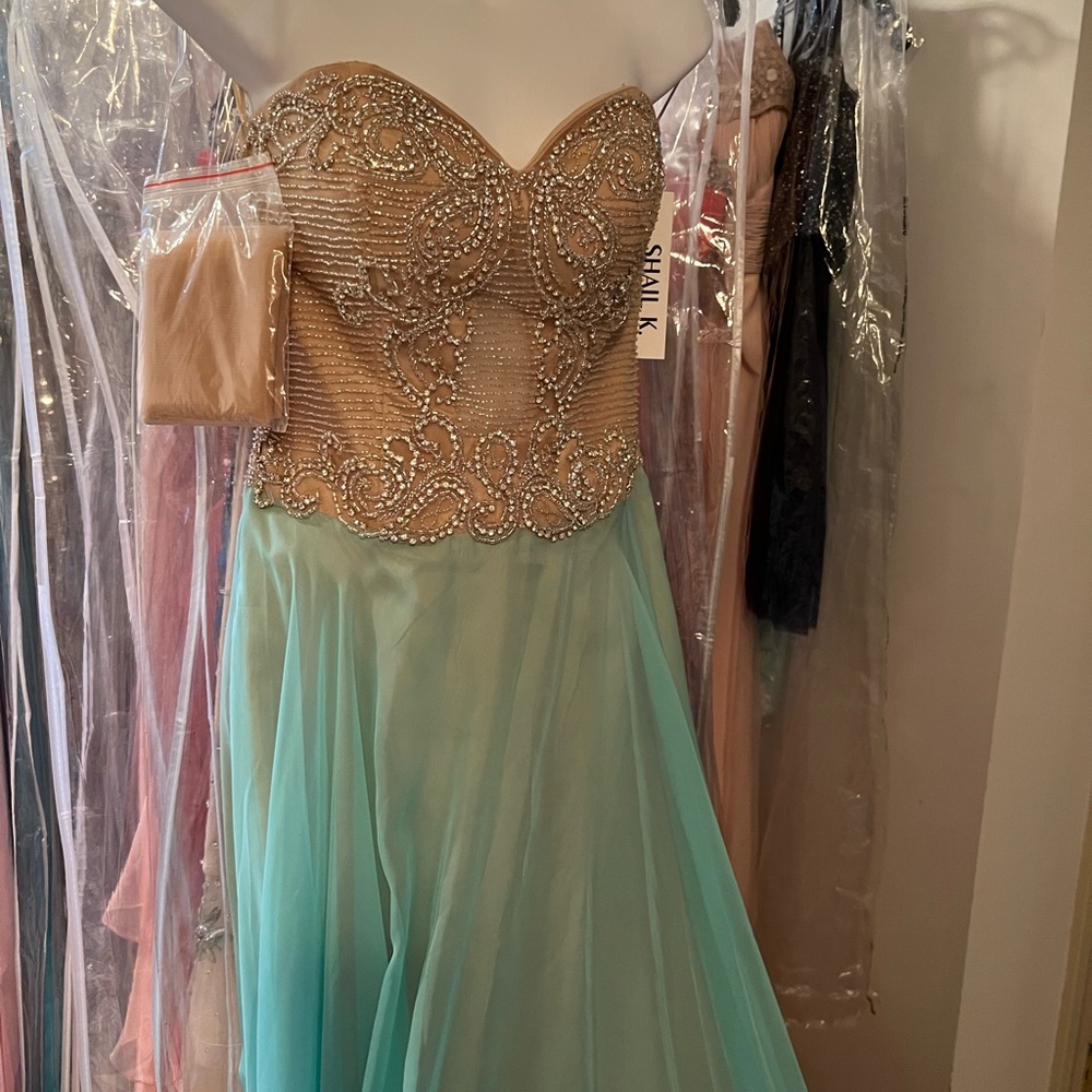 Shail K prom light mint and nude